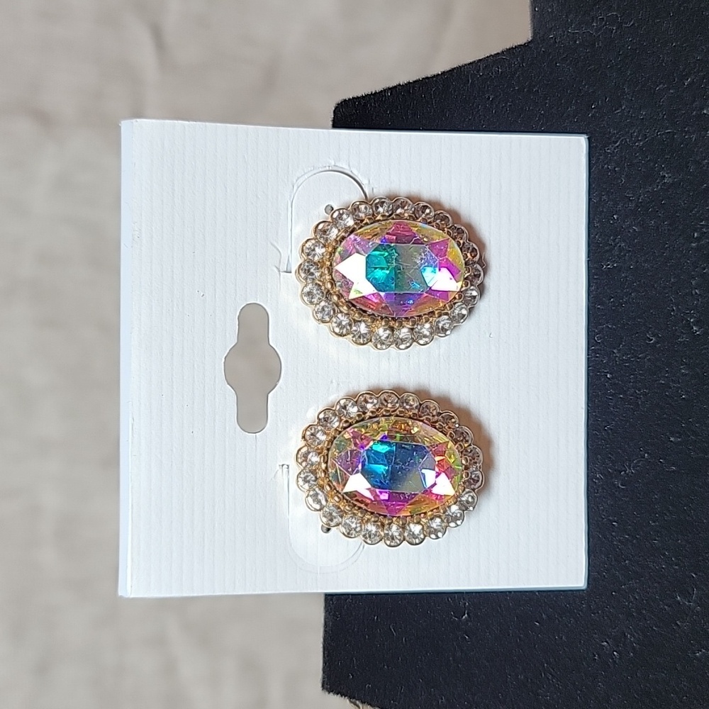 Oval Earrings with Jewel and Rhinestone Accents